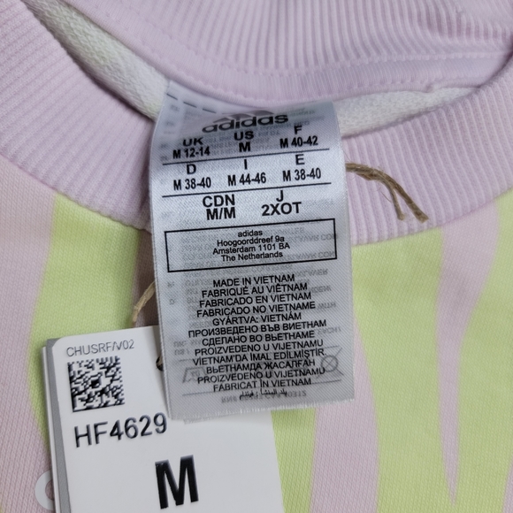 Adidas Women's Tiger Striped Sweatshirt Size Medium Yellow Pink 100% Cotton New - Picture 4 of 8